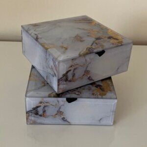 New Set of 2 Marble-like Jewelry Boxes, Gray and Gold